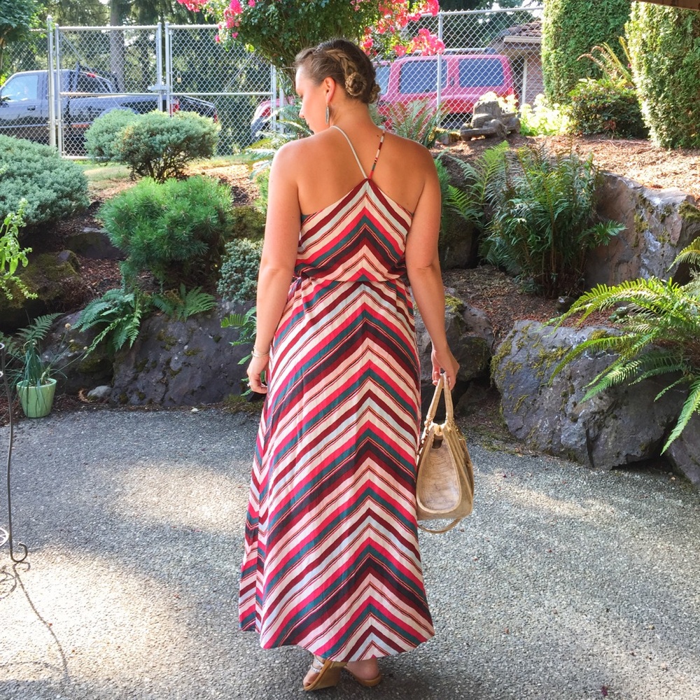 Ann Taylor LOFT Striped Chevron Maxi Dress S $98